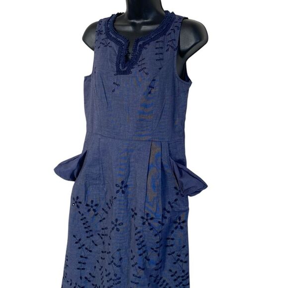 Maine New England Navy Blue Sleeveless Eyelet Lace Crochet Trim Midi Dress Sz 10 - Picture 6 of 14